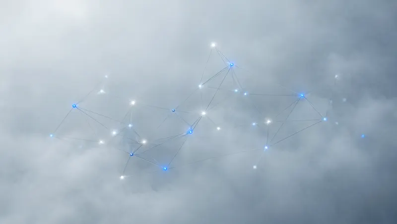 Constellation of connected points of light among the clouds, a symbol of AI automation