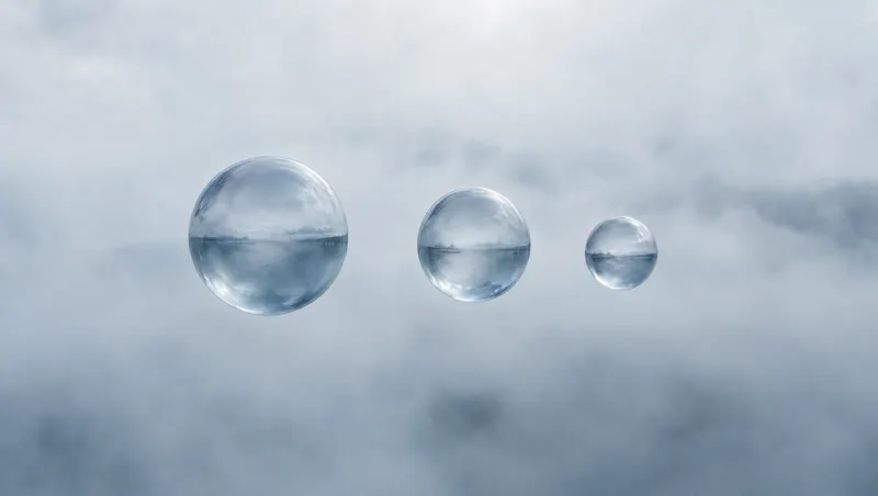 Three glass spheres of different sizes floating in the mist, a symbol of paid media campaigns