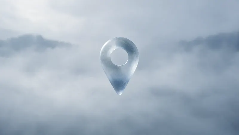 Glass map pin suspended in the clouds, a symbol of local SEO