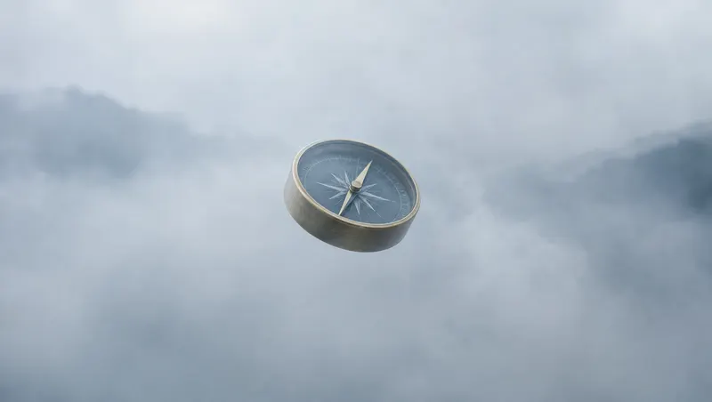 Compass floating in the mist, a symbol of marketing strategy